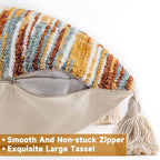 AmHoo Boho Throw Pillow Cover Decorative Bohemian Woven Tufted Striped Farmhouse with Tassels Textured Cushion Case Pillowcase Neutral for Sofa Couch Bed 18 x 18-Inch Brown