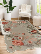 Lahome Floral Machine Washable Rug, 3x5 Rug Non Slip Soft Bedroom Rugs for Entryway Dorm, Ultra-Thin Boho Rugs for Living Room Stain Resistan Throw Carpet for Nursery Entrance Flore,Brown