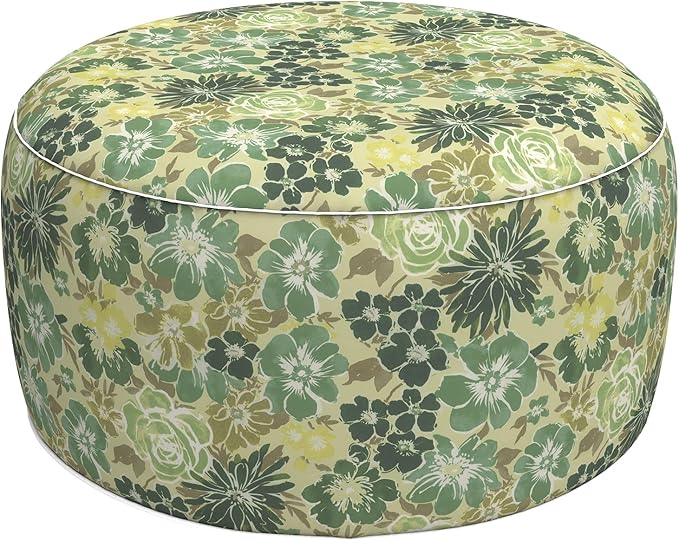 LVTXIII Inflatable Stool Ottoman Footrest with Handle, Decorative Fade-Resistant Foot Stool, Indoor or Outdoor Pouf for Home Garden and Camping Use, 31x31x14, Green Rose