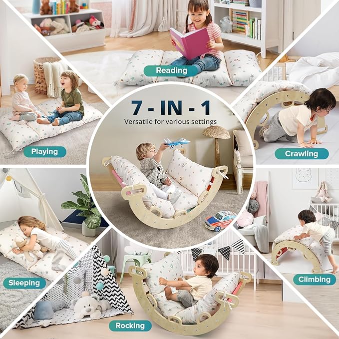 BlueWood Cushion for Climbing Arch, Montessori Philosophy Soft and Non-Slip Pillow for Kids, Pikler Cushion for Reading, Playing, Games, Parties (Pearl)