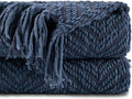 BATTILO HOME Navy Blue Throw Blanket for Couch, Knitted Blue Blanket Throw 50'' x 60'', Super Soft Warm Navy Throws for Chair Sofa Home Decor
