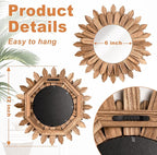Emfogo Wall Mirror 12 inch Rustic Wood Sunburst Boho Mirror Wall Decor Home Decor for Bedroom Living Room Entryway Farmhouse (Carbonized Black)
