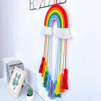 Rainbow Macrame Wall Hanging - Hand-Woven Cotton Tassel Tapestry Decor for Baby Room, Nursery, and Home Decor (Red Rainbow)
