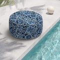 Indoor/Outdoor Inflatable Ottoman, All Weather Ottoman Pouf D31 x H14 inch, Round Foot Rest Ottomans, Portable Footstool for Patio, Garden, Porch, Home,Flower Navy