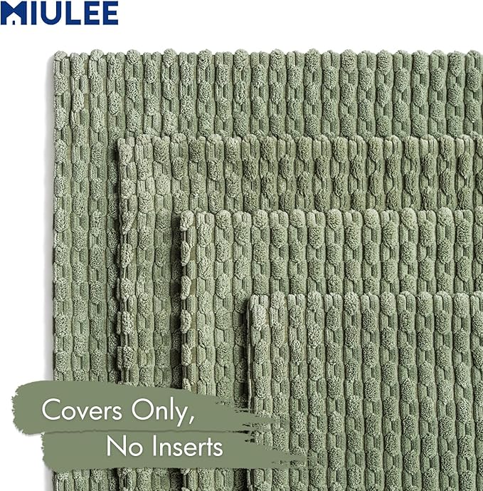 MIULEE Sage Green Decorative Throw Pillow Covers for Couch Living Room 18x18 Inch Soft Pillow Cases Set of 4 Boho Striped Corduroy Farmhouse Cushion Covers Spring Home Decor for Sofa Bed