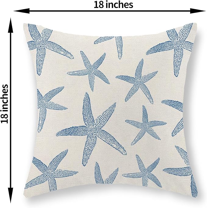 Navy Blue Starfish Pillow Covers 18x18 Set of 2 Coastal Throw Pillows Spring Summer Nautical Ocean Theme Beach Decorative Pillow Cases Farmhouse Outdoor Decor Cushion Case for Home Bedroom
