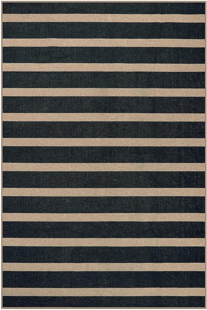 Lahome Elance Striped Easy Jute Entryway Rug, 2x3 Kitchen Rugs Non Slip Washable Indoor Outdoor Door Mat, Farmhouse Neutral Lightweight Non Shedding Small Carpet for Entry Welcome Door