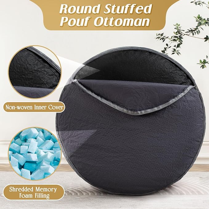 AS AWESLING Round Ottoman Foot Rest Pouf for Living Room Couch - Soft Plush Hassock