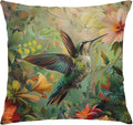 Vintage William Morris Hummingbird Pillow Cover 18x18,Rustic Green Hummingbird Bird Animal Floral Botanical Print Decorative Throw Pillow Covers for Home Bedroom Living Room