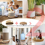 Outdoor Rattan Plant Stand Round Trays Planter Caddy with Wheels, Indoor Wooden Flower pots Table Decor Wicker Basket (Paper Rope)