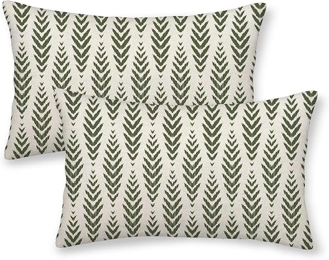 Sage Green Boho Pillow Covers 12 x 20 Inch Pack of 2, Bohemian Ethnic Herringbone Pattern Decorative Throw Pillow Covers Vintage Linen Farmhouse Outdoor Pillowcase for Bedroom Home Sofa Decor