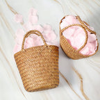 LemonRoad 2 Pcs Flower Girl Basket for Wedding Small Rustic Seagrass Basket with Handle Boho Wedding Flower Storage Farmhouse Decor for Petals Confetti Sweets Gifts 5.12 x 5.51''d (Rustic Color)