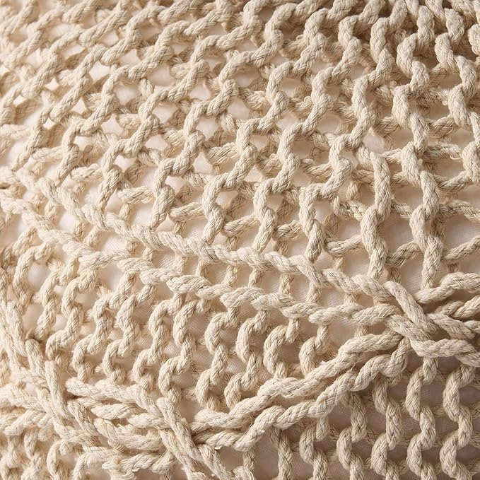 Malibu Knitted Wool 20 x 20 Round Pouf,Furniture,Primary Living Space,Bean Bag Chairs & Lazy Sofa Chair,Ivory