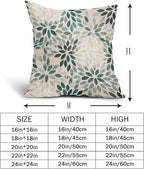 Kawani Teal Dahlia Throw Pillow Covers 22x22 Inch Turquoise Geometric Flower Decorative Square Pillow Cases Beige Tan Gray Floral Cushion Covers Farmhouse Home Decor for Sofa Couch Outdoor Set of 2