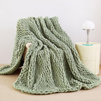 Admitrack Chunky Knit Blanket Throw, 100% Hand Knit Chenille Throw Blanket for Sofa & Home Decor, Soft and Cozy Knitted Throw Blankets (Sage Green，51"x63")