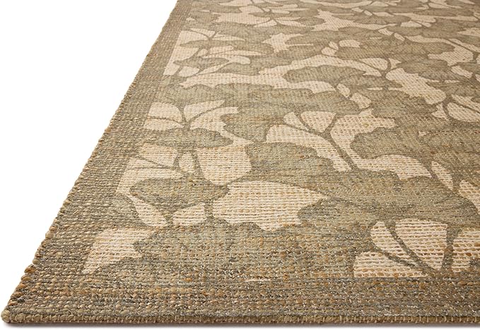 Loloi Chris Loves Julia Rue Collection RUE-02 Olive/Sage 3'-6" x 5'-6" Accent Rug Jute Neutral Floral Living Room Bedroom Rug
