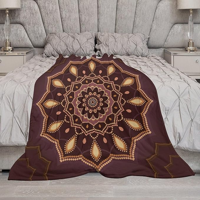 Mandala Throw Blanket Indian Hippie Bohemian Art Floral Texture Ornamental Pattern Blanket for Sofa Bed Couch Chair Or Dorm 30"x40"