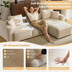 VINGLI 112.2“ Convertible Corduroy Cloud Sectional Couches with Movable Ottoman, L-Shaped Boneless Couches for Living Room with Deep Seat, 3 Seater Modular Spineless Sofa, No Assembly Required, Cream