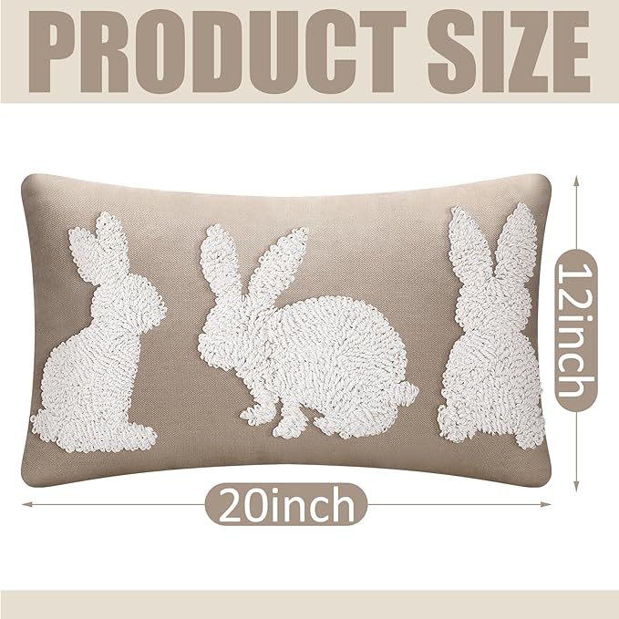 Mixweer Easter Pillow Covers 12 x 20 Inch Bunny Pillow Covers Neutral Easter Bunny Decor Neutral Tufted Embroidery Decorative for Home Living Room Bed Decor