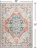 YJ.GWL Area Rugs for Living Room 4x6 Machine Washable Rugs for Bedroom, Non Slip Floral Vintage Rug Indoor Carpet, Stain Resistant Throw Rug for Dining Room Kitchen, Copper Tan