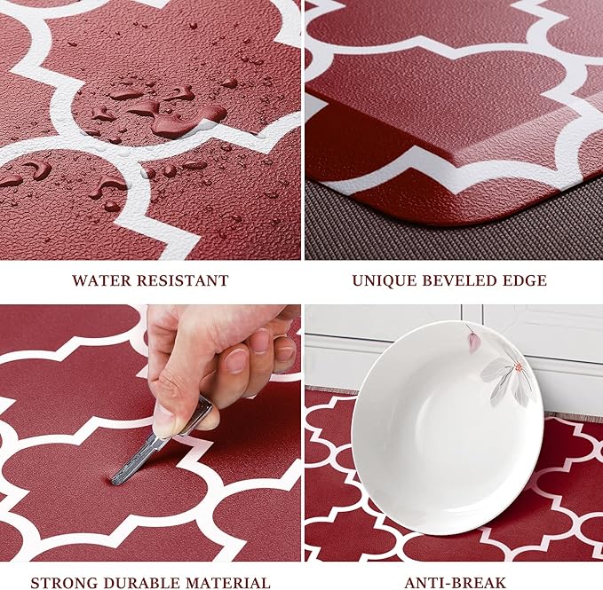 WISELIFE Kitchen Mat Cushioned Anti-Fatigue Kitchen Rug,17.3"x 39",Non Slip Waterproof Kitchen Mats and Rugs Heavy Duty PVC Ergonomic Comfort Mat for Kitchen, Floor Home, Office, Sink, Laundry,Red