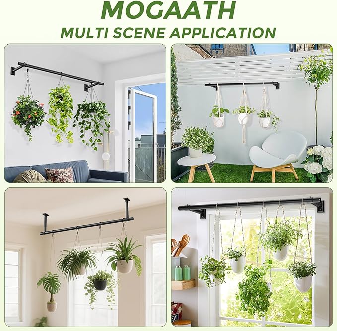 Hanging Planters for Indoor Plants, 80 Inch Heavy Duty Plant Hanger Indoor, 1 Inch Diameter Metal Rod, Hanging Plant Holder for Window Wall, Matte Black , Square Flange Base, Pot Not Included