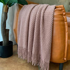 LOMAO Knitted Throw Blanket with Tassels Bubble Textured Lightweight Throws for Couch Cover Home Decor (Brownish Pink, 60x80)