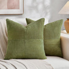 Fancy Homi 2 Packs Moss Green Samll Decorative Throw Pillow Covers 12x12 Inch with for Couch Bed Sofa, Rustic Farmhouse Boho Home Decor, Soft Corss Patchwork Corduroy Square Cushion Case 30x30 cm