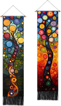 AOHMPT Pack of 2 Long Vertical Tapestry,Nature Landscape Tapestry with Serene Mountain River, Moon & Sun Motifs,Traditional Ink Painting Wall Art , Zen Aesthetic Wall Hanging for Living Room Bedroom Decor 13" W x 51" H"