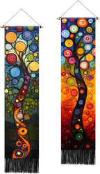 AOHMPT Pack of 2 Long Vertical Tapestry,Nature Landscape Tapestry with Serene Mountain River, Moon & Sun Motifs,Traditional Ink Painting Wall Art , Zen Aesthetic Wall Hanging for Living Room Bedroom Decor 13" W x 51" H"