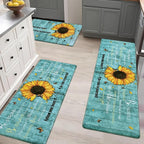 Likiyol Sunflower Kitchen Rugs Sets of 3 Kitchen Mats for Floor Anti Fatigue Mats for Kitchen Floor, Spring Floral Flower Non Slip Washable Standing Floor Mats, 18''x30''+18''x48''+18''x60''(Blue)