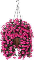 Hanging Baskets Artificial Flowers for Outdoor Interior Decor, Artificial Daisies Flowers Shrubs Plants with Baskets for Home Porch Garden Patio Patio Spring Summer Decor(Pink)