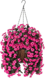 Hanging Baskets Artificial Flowers for Outdoor Interior Decor, Artificial Daisies Flowers Shrubs Plants with Baskets for Home Porch Garden Patio Patio Spring Summer Decor(Pink)