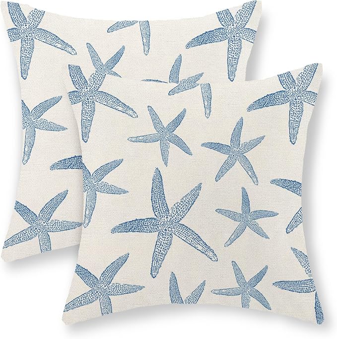 Navy Blue Starfish Pillow Covers 18x18 Set of 2 Coastal Throw Pillows Spring Summer Nautical Ocean Theme Beach Decorative Pillow Cases Farmhouse Outdoor Decor Cushion Case for Home Bedroom