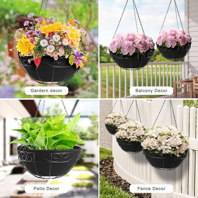 Non-Woven Fabric Plant Grow Bags Replacement Coco Liner Window Basket,Trough Shaped Wall and Deck Mount Planters,Round Hanging Basket (5-Pack, 14)