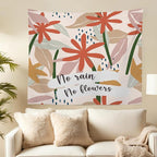 MNOSAIOO Boho Floral Spring Wall Tapestry Hanging for Classroom, Inspirational No Rain No Flower Tapestry, Cute Nursery Tapestries Wall Decor for Bedroom Therapy Girly Room Kids 60x50 inch