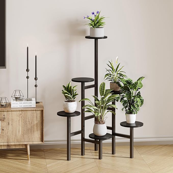 6 Tier Corner Plant Stand Indoor Outdoor, Tall Large Plant Shelf for Multiple Plants, Tiered Flower Pot Holder, Metal Display Plant Shelves for Living Room, Balcony, Patio, Garden (Black)GPS514B