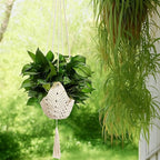 Shappy 1 Pack Jute Crochet Long Plant Hanger for 3 Inch to 12 Inch Pots, Macrame Plant Holder Rope with S Shaped Hooks for Halloween Home Decor (White)