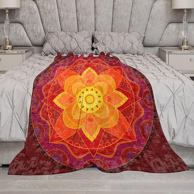 Red Mandala Throw Blanket Bright Circular Ethnic Pattern Native Indian Ornament Blanket for Sofa Bed Couch Chair Or Dorm 30"x40"