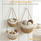Boho Style Handwoven Rope Hanging Basket - 3-Tier Detachable Storage Organizer for Kitchen/Bathroom/Entryway, 3 Included Heavy-Duty Hooks, 7 Color Options Available (Brown)