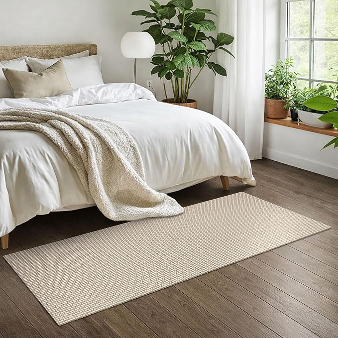 EARTHALL Woven Runner Rug 2x6 Ft Washable Runners for Hallways Cotton Non Slip Rubber Backed Kitchen Runner Braided Indoor Floor Carpet for Entryway, Hallway, Kitchen, Bedroom, Beige/Khaki