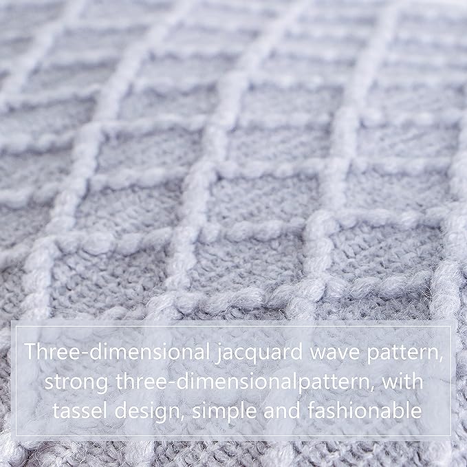 NTBAY Acrylic Knitted Throw Blanket, Lightweight and Soft Cozy Decorative Woven Blanket with Tassels for Travel, Couch, Bed, Sofa, 51x67 Inches, Light Grey Checkered