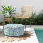 Indoor/Outdoor Inflatable Ottoman D21 x H9 inch, Round Footstool Inflatable Foot Rest Ottoman with Handle, Portable Ottomans Pouf for Patio, Garden, Camping, Home, Delancey Lagoon