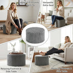 LITA Round Stuffed Pouf Ottoman, Corduroy Poufs with High-Density Foam Filling and Washable Cover, Furry and Fluffy Bean Bag Foot Stools Ottoman for Living Room, Bedroom, Office, Grey, Round