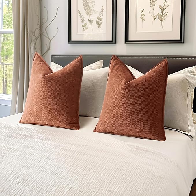 MIULEE Pack of 2 Burnt Orange Decorative Pillow Covers 20x20 Inch Soft Chenille Luxurious Couch Throw Pillows Farmhouse Cushion Covers with Elegant Design for Sofa Bedroom Living Room Home Decor