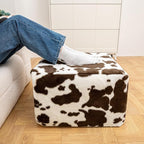 20x20x14 Inches Fluffy Square Pouf Ottoman - Plush Furry Boneless Ottoman Foot Rest Stool with High-Density Foam, Versatile Floor Seating for Living Room (Coffee Cow Print)
