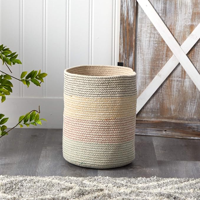 Nearly Natural 12in. Handmade Natural Cotton Multicolored Woven Basket Planter