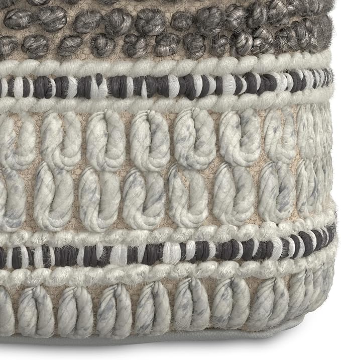 SIMPLIHOME Grady Square Pouf - 18 inch Wide Wool and Cotton Handloom Woven Ottoman in Earth Tone Brown, Contemporary Footstool or Extra Seating for Living Room with Polystyrene Bead Filling, Assembled