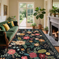 6x9 Area Rug, Floral Rugs for Living Room, Stain-Resistant Washable Bedroom Rug, Non-Slip Area Rugs for Dining Room Under Table, Indoor Carpet for Home Office (6 x 9 Black)