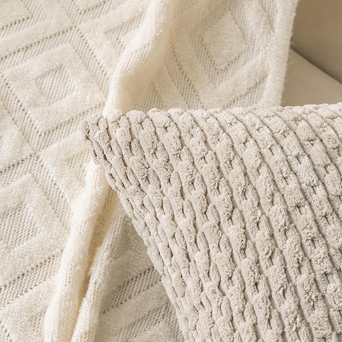 Set of 4 Beige Brown Coffee Decorative Throw Pillow Covers 24x24 Inch Corduroy Pillow Covers for Bed Couch Sofa Living Room Soft Square Cushion Cases